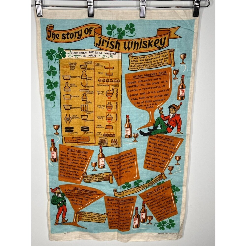 The Story of Irish Whiskey Linen Made in Ireland Whiskey Lover Bar Tapesrty